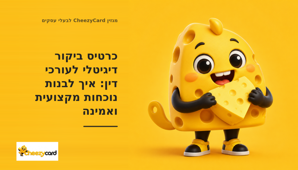 עורך דין מציג בטלפון כרטיס ביקור דיגיטלי עם תחומי עיסוק, פרטי משרד ודרכים ליצירת קשר